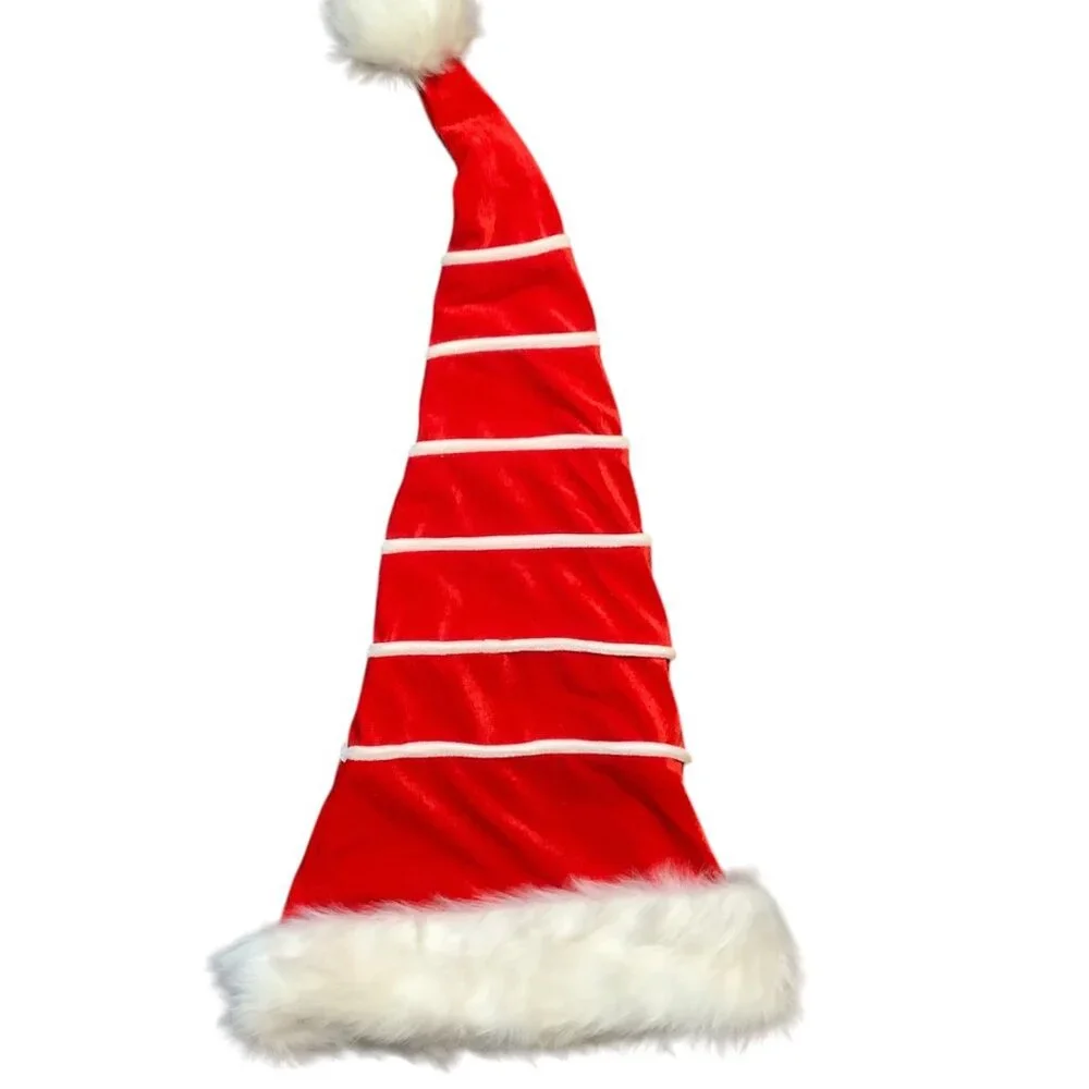 Extra Long Red Santa Claus Christmas Hat White Faux Fur‎ Trim 27